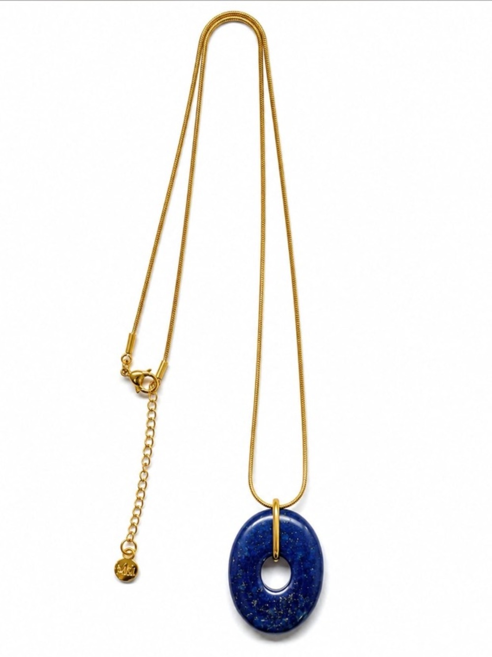 NEW Mayamar Genuine Blue Lapis Lazuli Stone Gold Pendant Necklace Boho Coastal